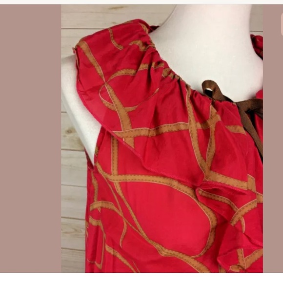 Ann Taylor Loft Women's Hot Pink & Brown Ruffled Tunic Top Sz S - Picture 6 of 9